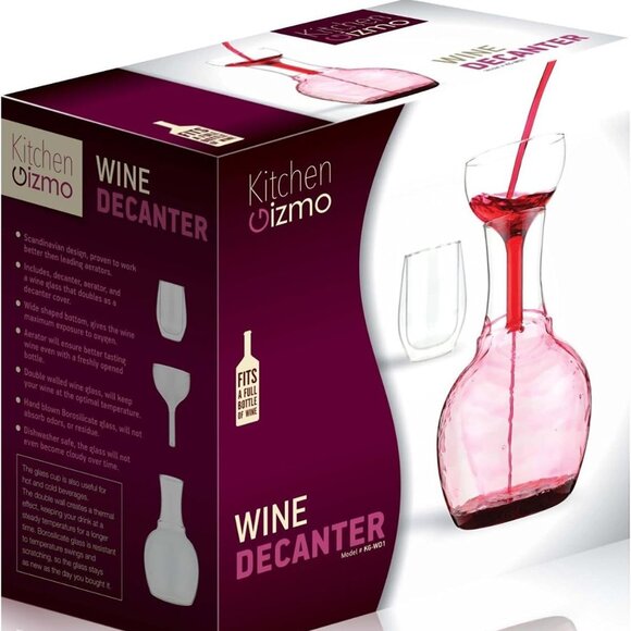 Kitchen Gizmo Wine Decanter, Aerator and Wine Glass Set100% Hand Blown Lead free - Picture 1 of 7